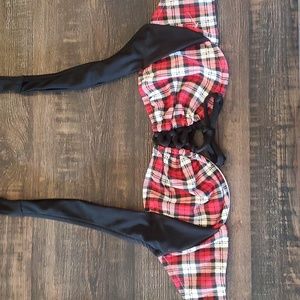 NWT Fresh Peaches Red and Black Plaid Bikini Top Size L